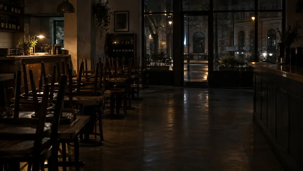 The restaurant closed, late at night